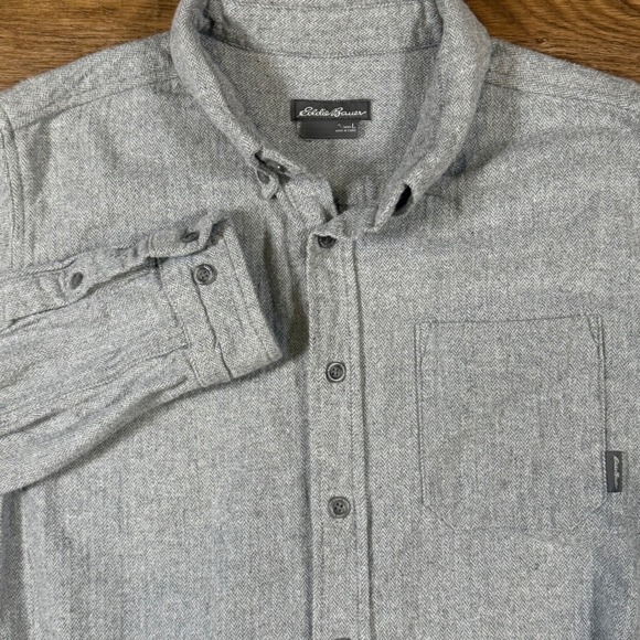 Eddie Bauer Mens Large Gray‎ Herringbone Long Sleeve Flannel Button Down Shirt - Picture 1 of 5